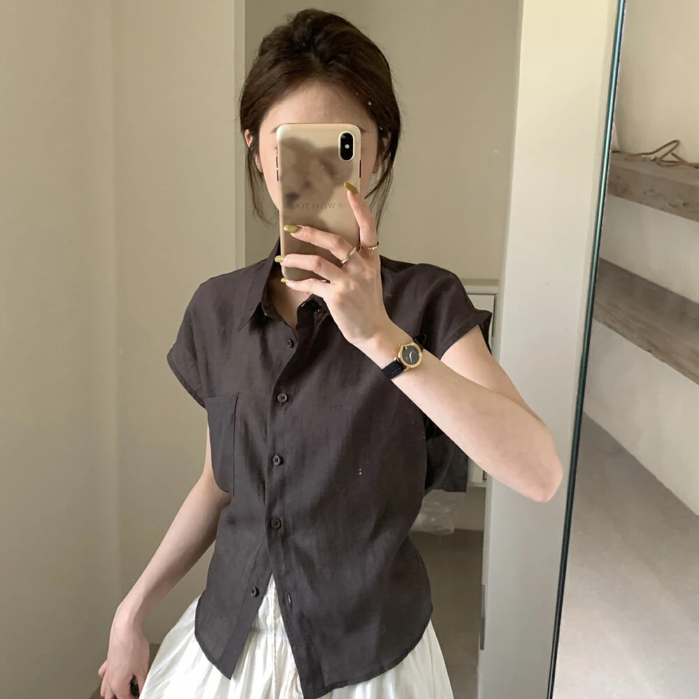 Cute Club 甜美复古设计感后背绑带短袖衬衫夏季宽松显瘦百搭小衫