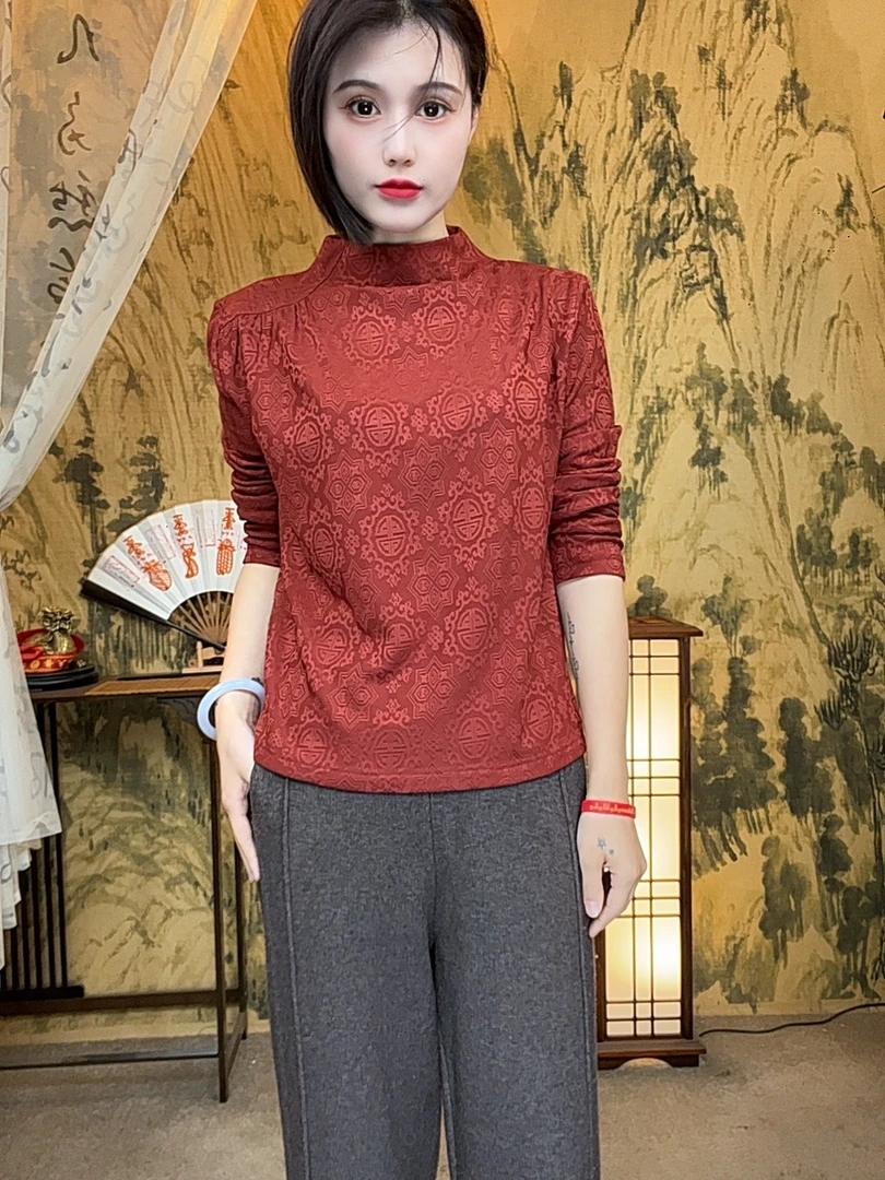 依依高定气质时尚百搭中老年女装德绒长袖打底衫YC229