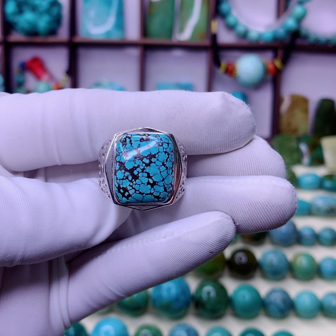 绿松石银S925镶嵌原矿绿松石