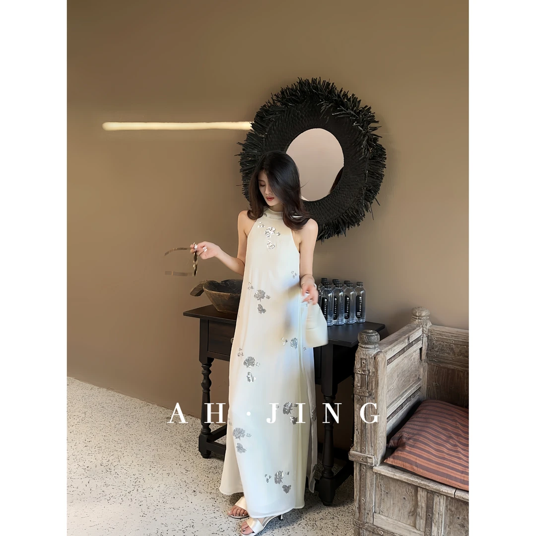 Ah·Jing 梓静【袊香】慵懒松弛清冷感提花无袖连衣裙0672