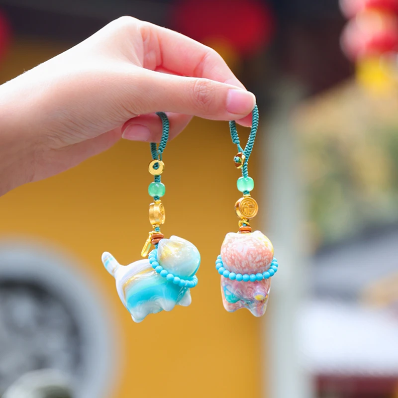 【绿石挂件&才才猫】中号猫咪 景区新款大漆猫钥匙扣挂件多彩猫咪