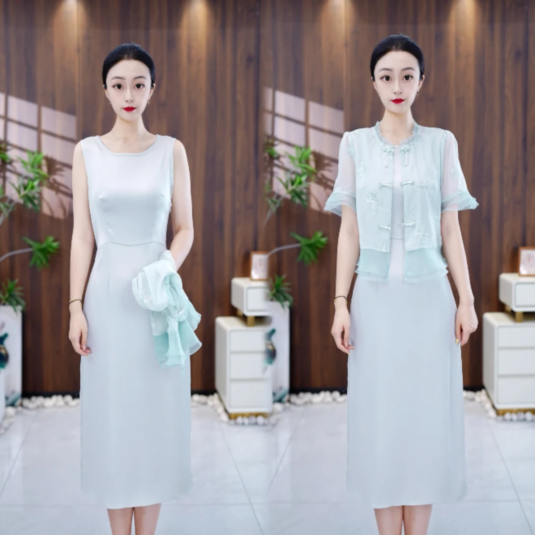 【两件套】夏季新款气质优雅百搭 洋气减龄时尚上衣+背心裙