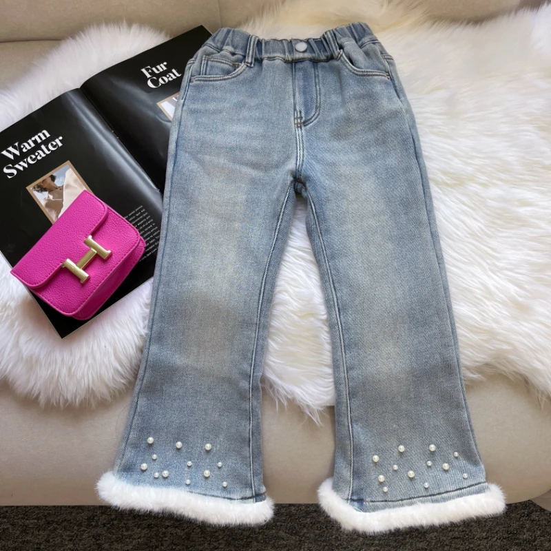 〖ANDI〗订制冬款中大童女童公主风加绒牛仔裤3378