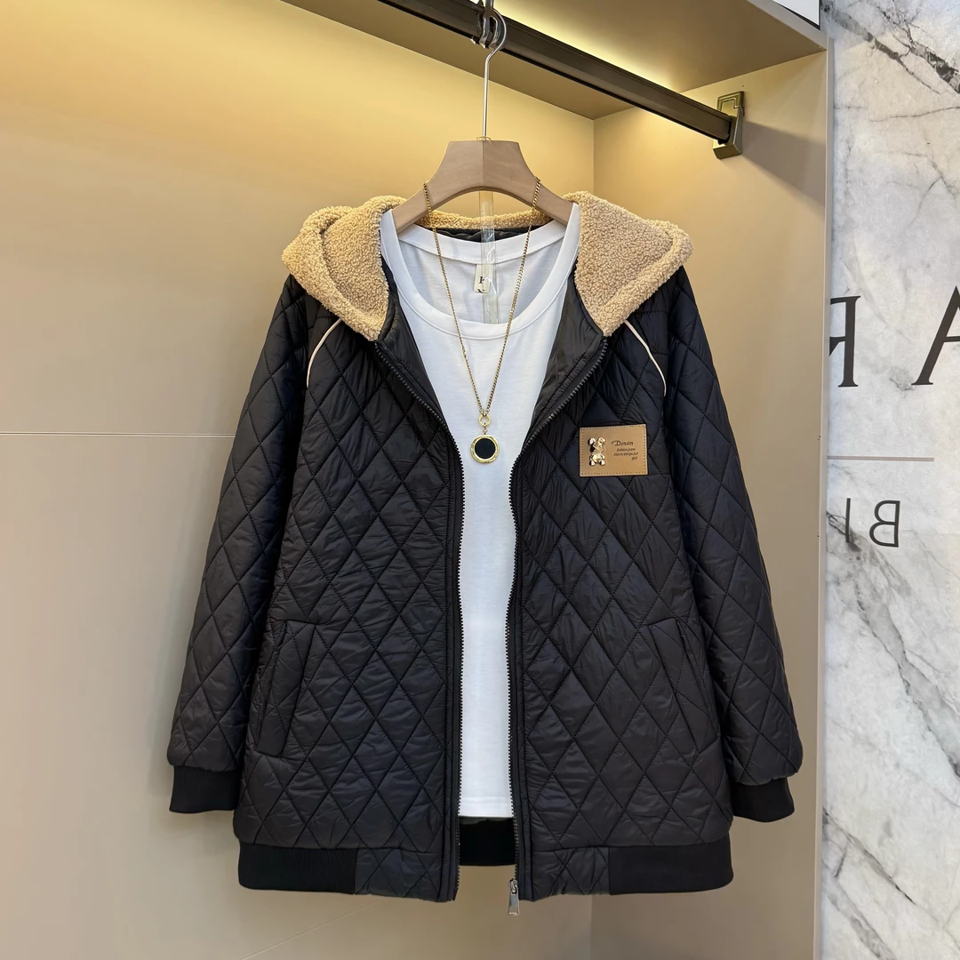 2025秋冬百搭压格卡通贴图设计韩版休闲连帽潮流显瘦百搭外套