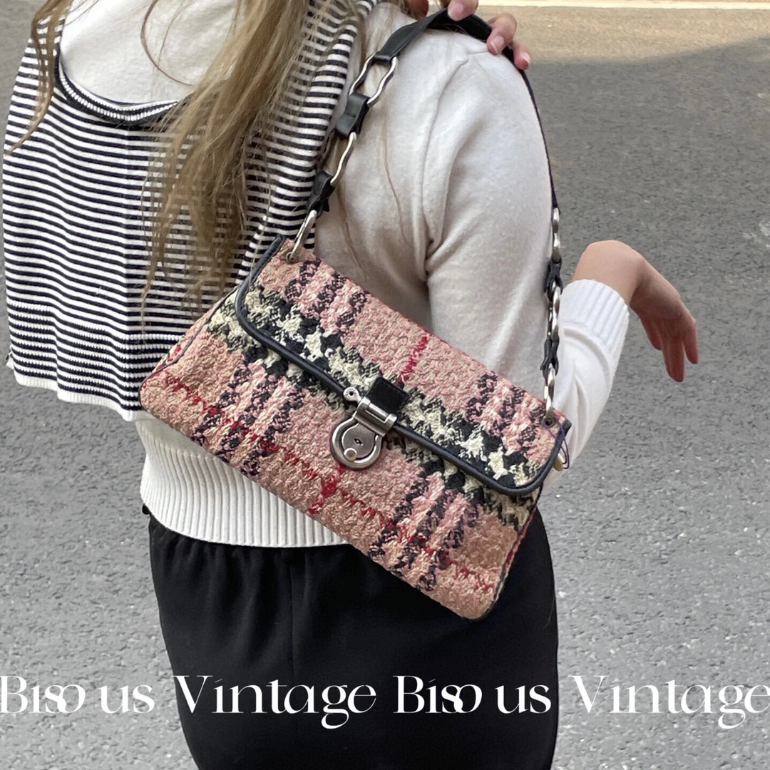 95新 BURBERRY/博柏利 Burberry 格纹 毛呢 腋下包