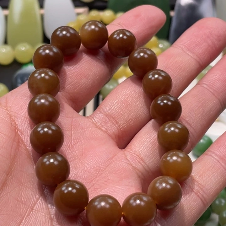 和田玉未镶嵌手串新疆且末红糖卡12柔光