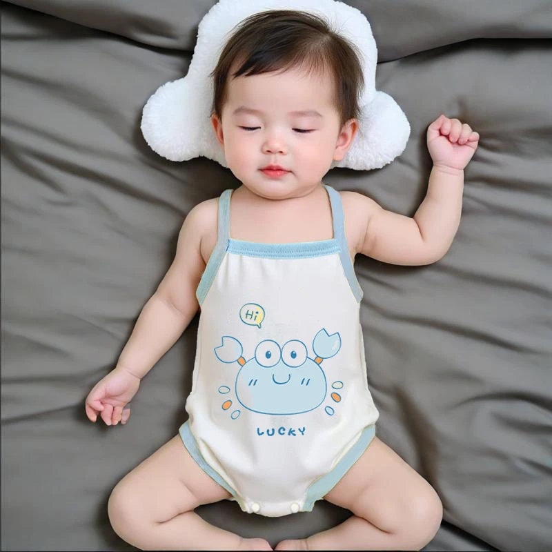 婴儿吊带夏季薄款宝宝纯棉背心男女童肚兜a类包屁衣服连体衣爬服