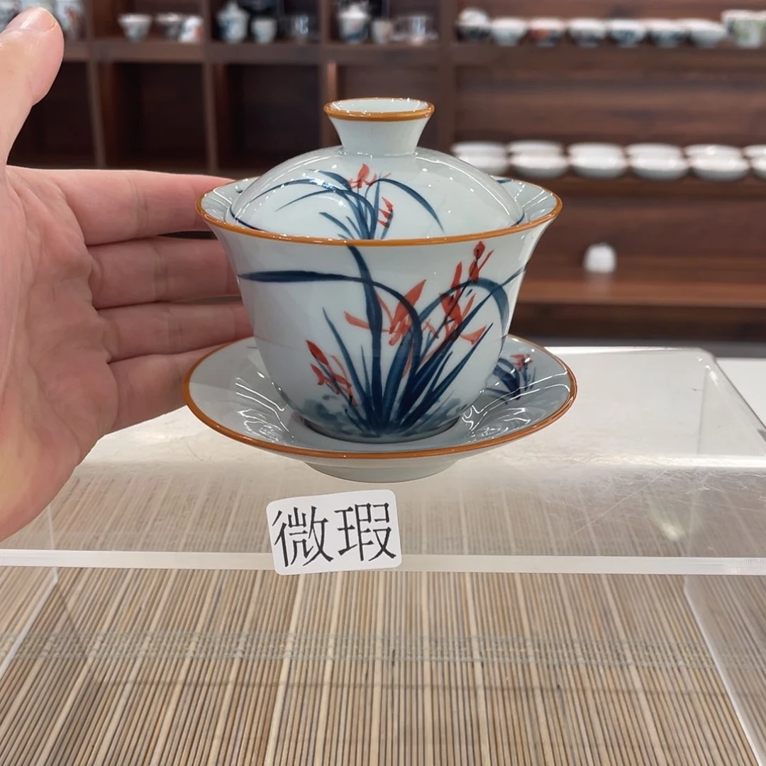 釉下手绘茶具微瑕