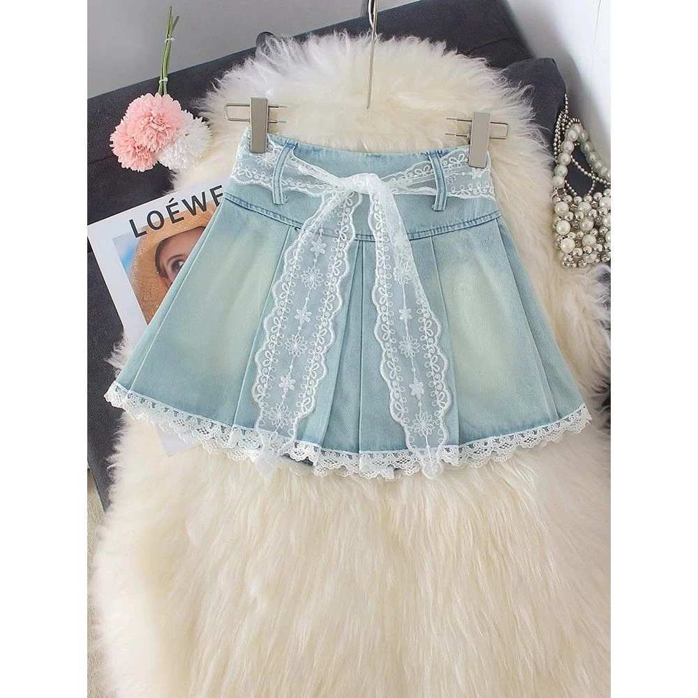 牛仔半身裙2025年夏季新款高腰显瘦a字裙小个子短裙女百褶裙百搭