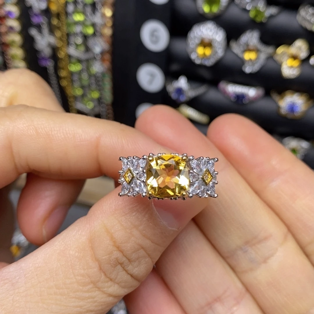 戒指银S925镶嵌黄晶