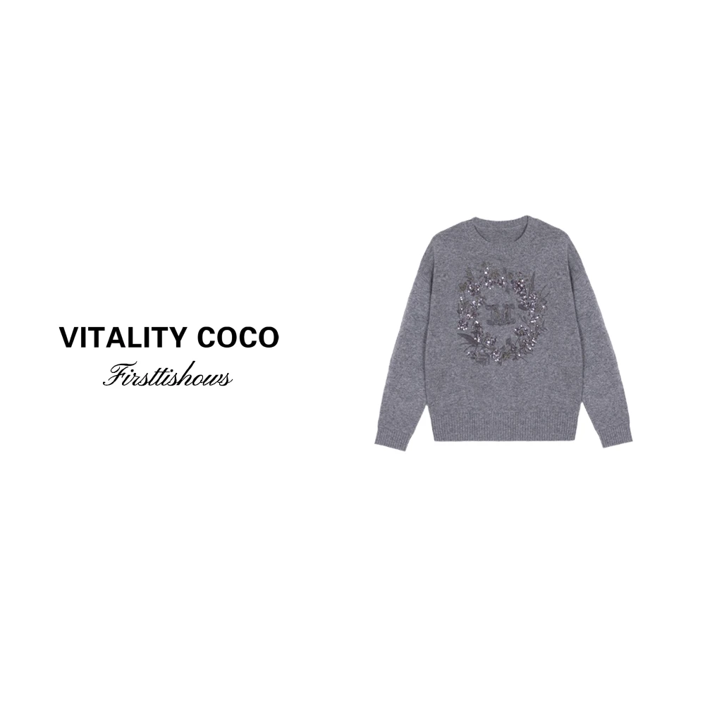 「VITALITY COCO」24秋冬上新热卖休闲毛衣刺绣亮片长袖针织衫1552