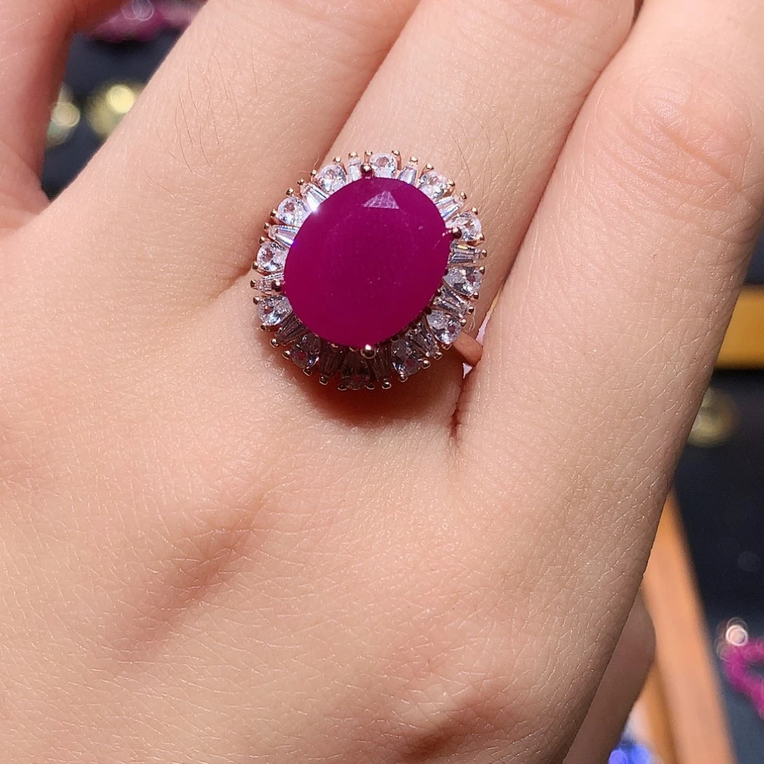 戒指红宝石银S925镶嵌