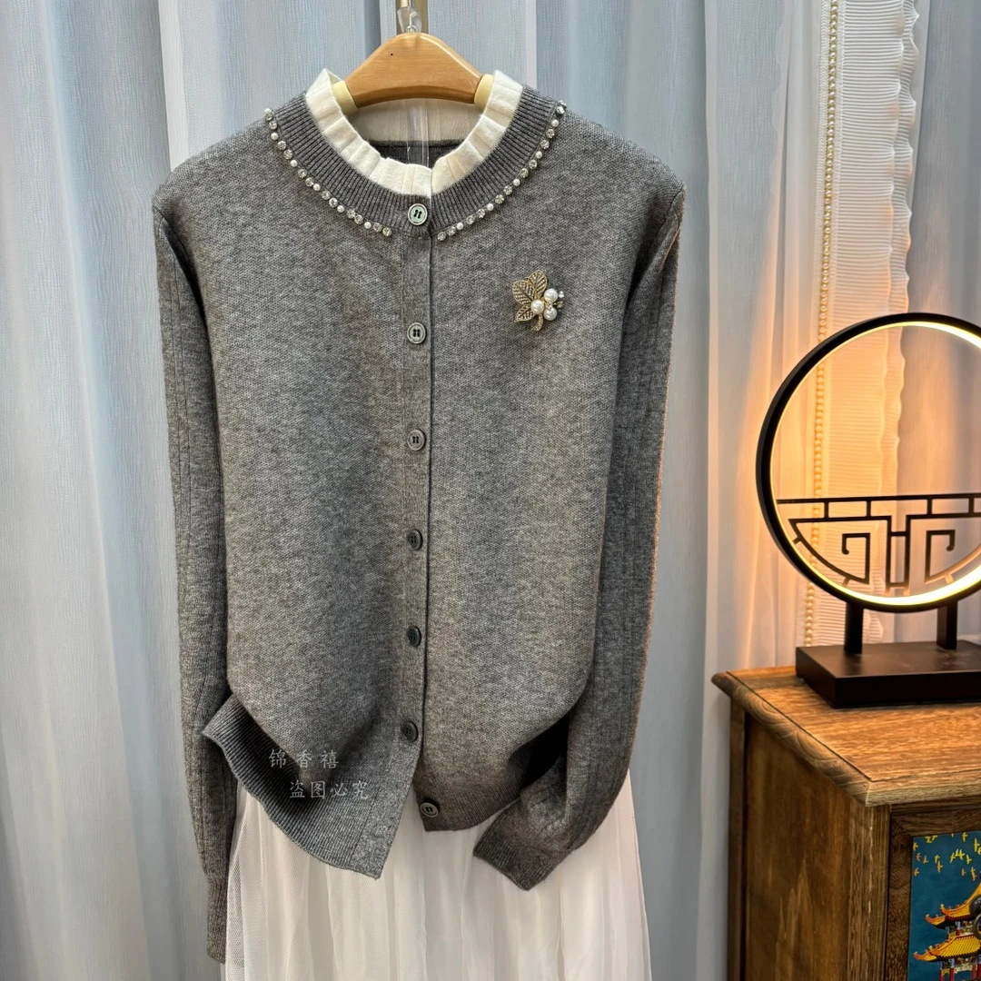 【D63灰色罗曼罗岚】欧货重工轻奢显瘦开衫毛衣外套毛衣