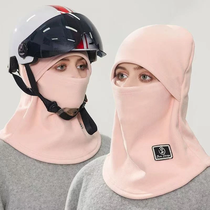 男女款秋冬加绒加厚防风保暖防寒帽子一体护颈围脖套头帽护脸帽