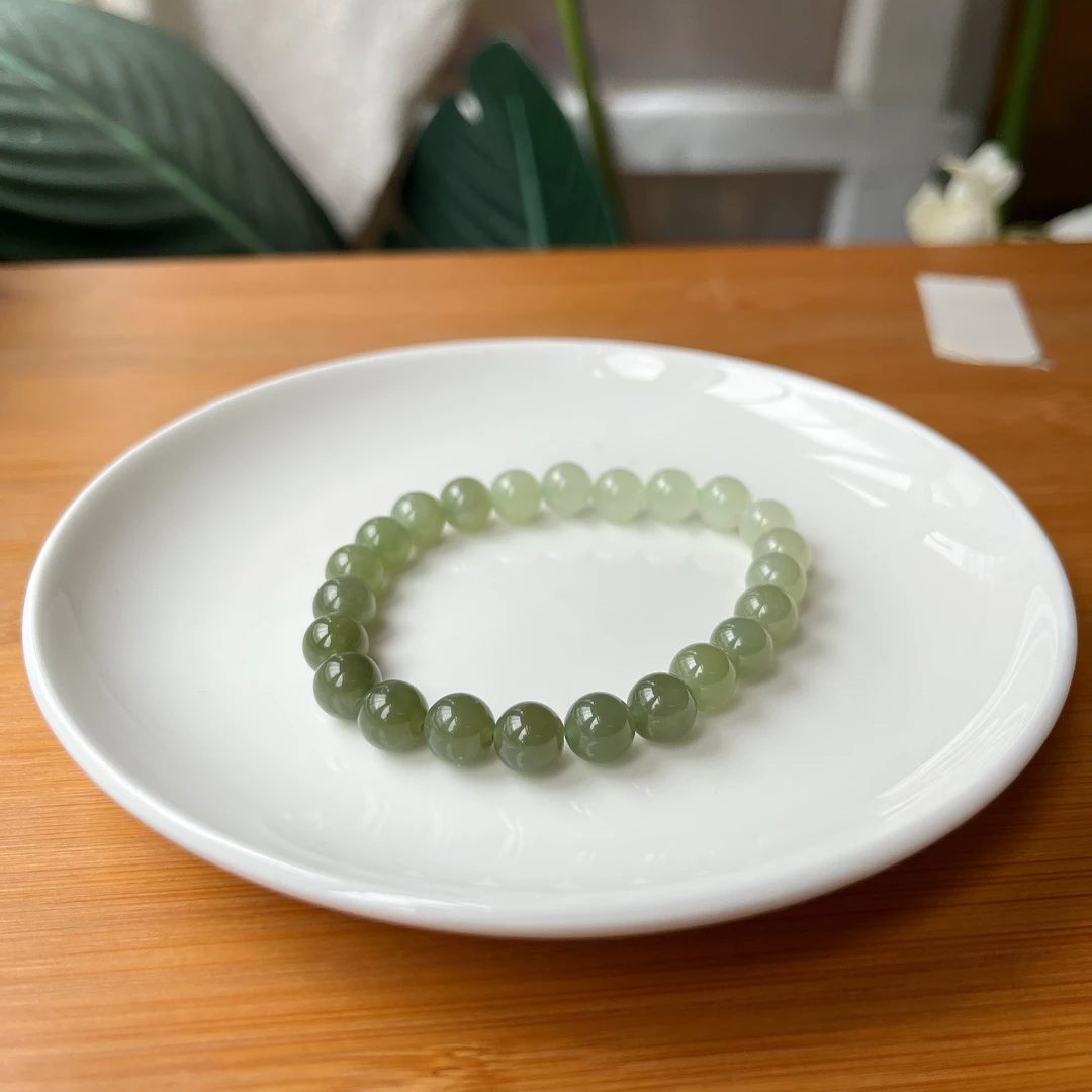 和田玉单圈渐变圆珠手串约8mm