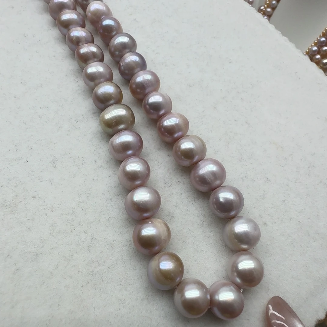 淡水珍珠颈饰银S925镶嵌11-12近圆微微瑕