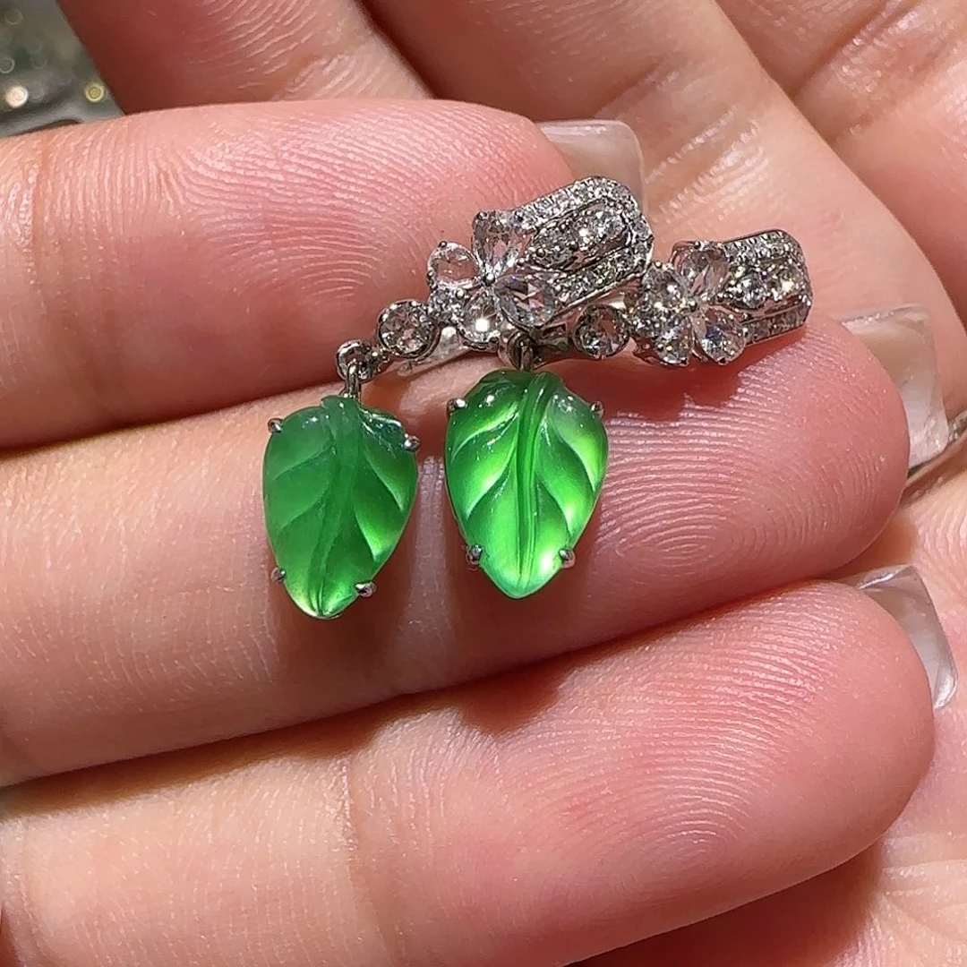 【闪购商品】翡翠18K金镶嵌耳饰天然