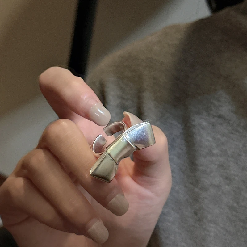 925银戒指 韩版气质百搭哑光立体大蝴蝶结戒指INS风精致温柔指环