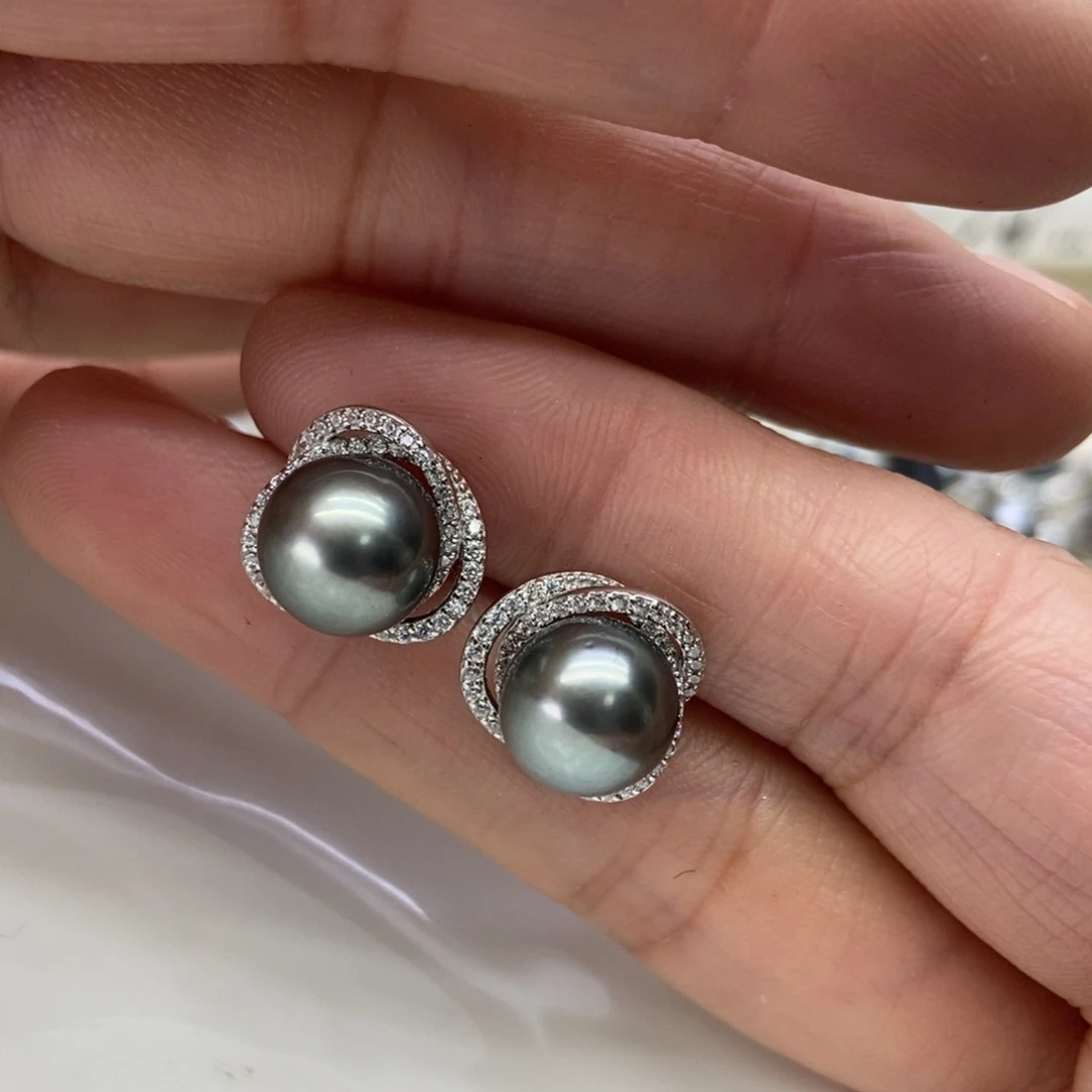 银S925镶嵌海水珍珠耳饰