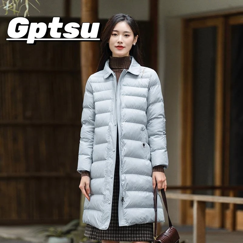 GPTSu复古温婉棉服女士2025冬装新款绣花棉衣加厚保暖中长版外套