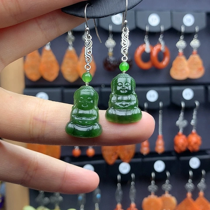 和田玉耳饰银S925镶嵌