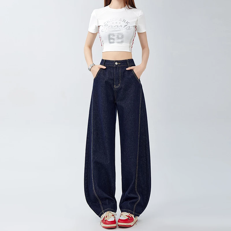 高腰阔腿牛仔裤女爆款2025夏季新款窄版休闲显瘦直筒香蕉裤