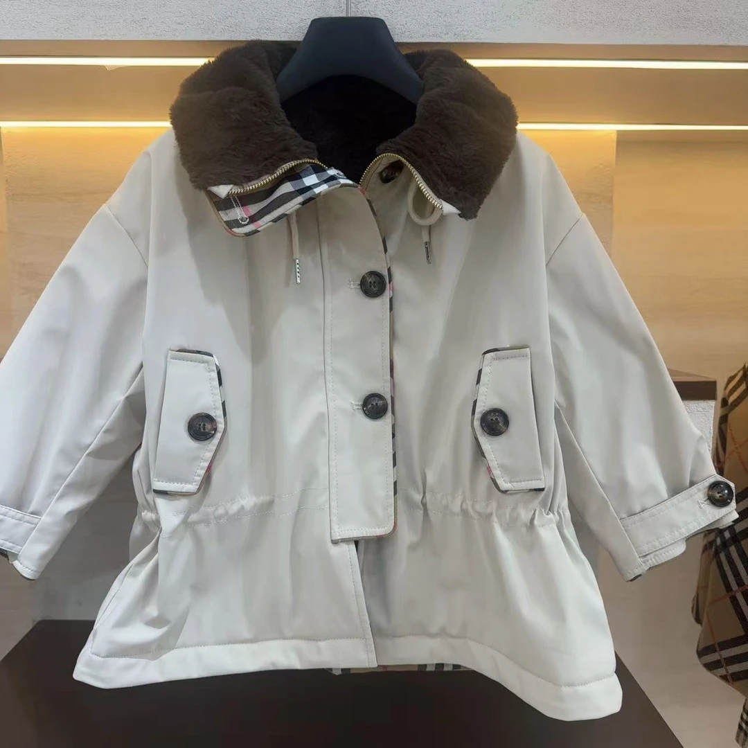 【轻奢格子】2025新款儿童秋冬加绒加厚保暖派克服外套88361