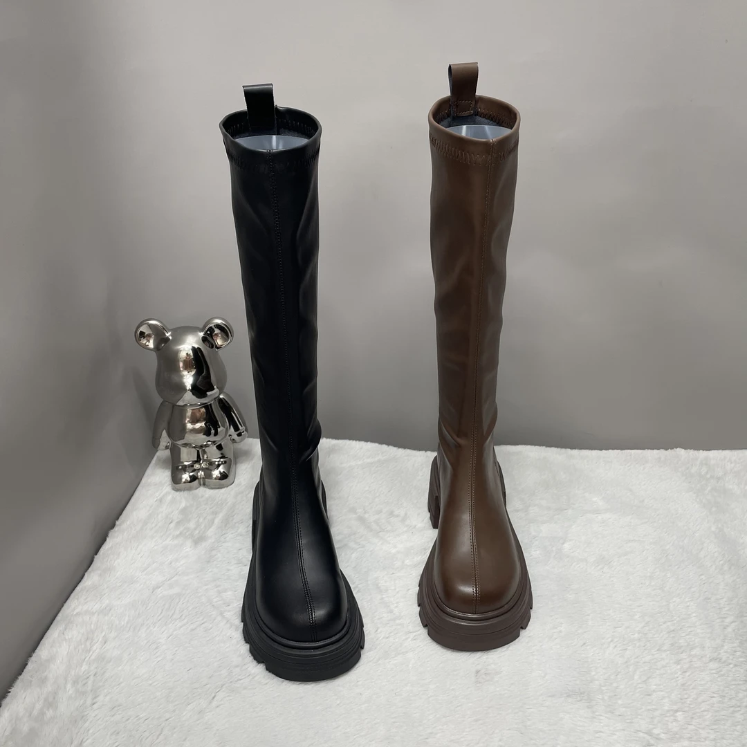【厚底6厘米】新款后拉链显高显瘦百搭直筒靴女靴长靴8933