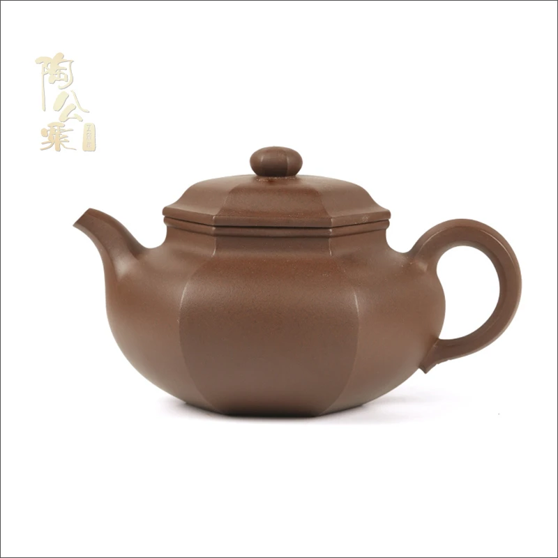 陶公粟原矿铁芯老紫泥《六方仿古》网孔手制精美340cc大容量紫砂壶