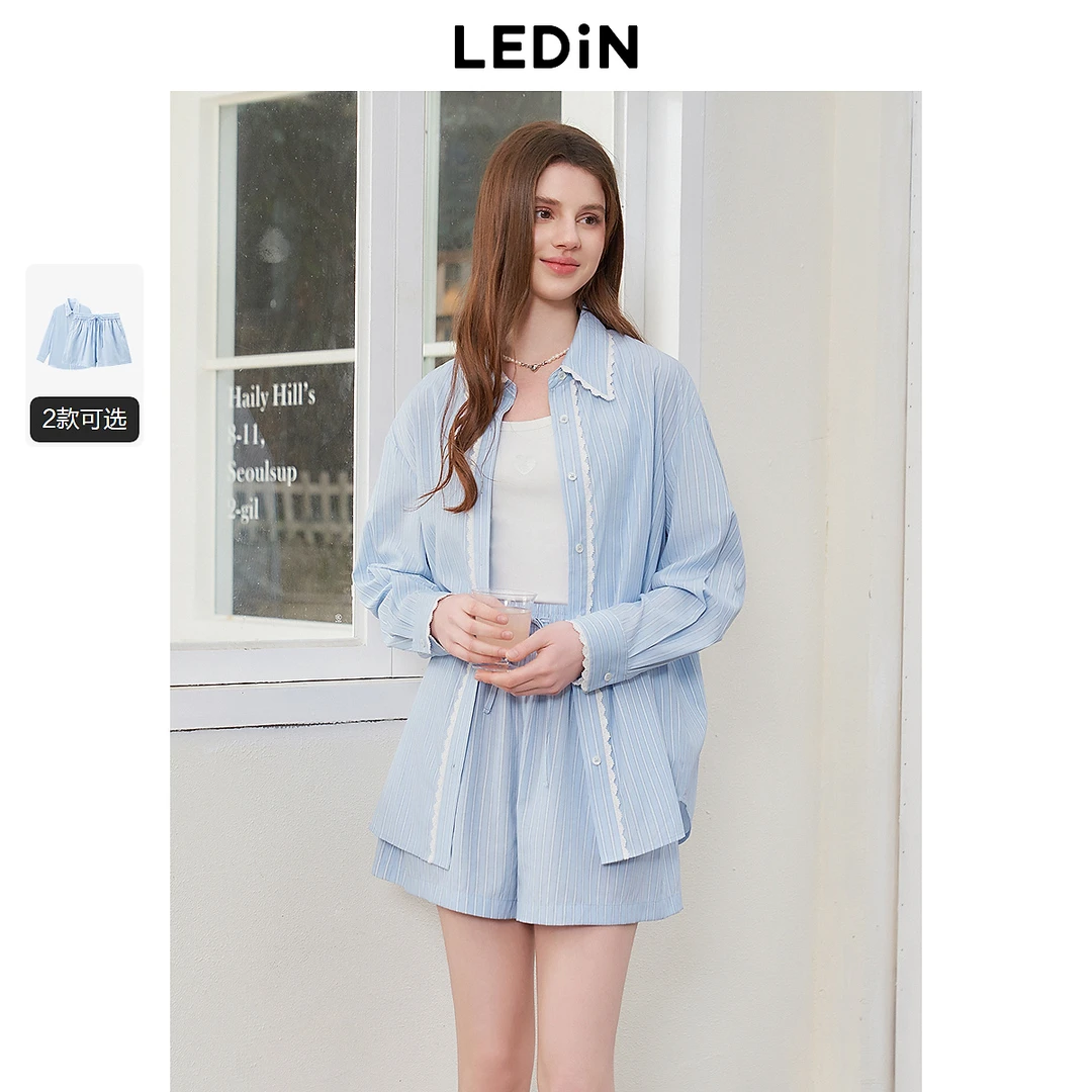【欧若风】乐町25夏季新款防晒宽蓝条衬衫简约基础百搭休闲上衣外套
