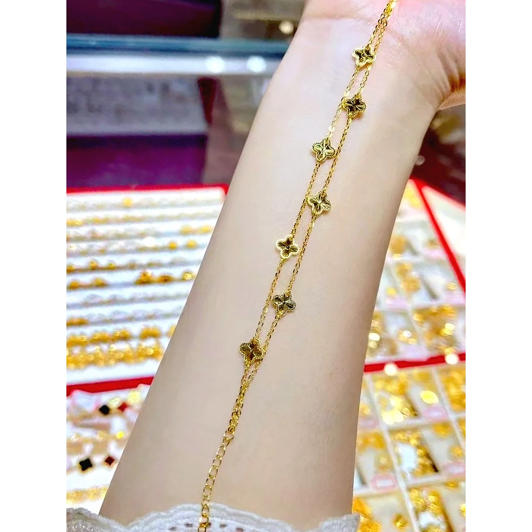 手链 高端轻奢黄金色双排四叶草手链A3015M03088