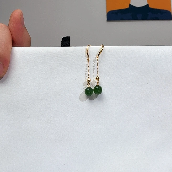 和田玉银S925镀金镶嵌耳饰