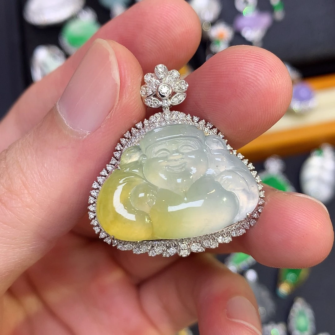 吊坠(不含链)18K金镶嵌翡翠