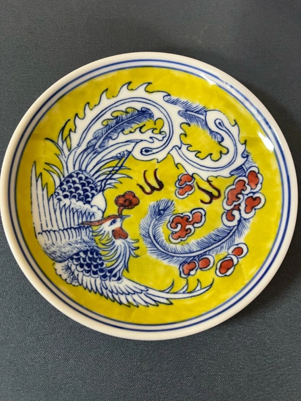 景德镇陶瓷红稀土手绘凤凰茶托