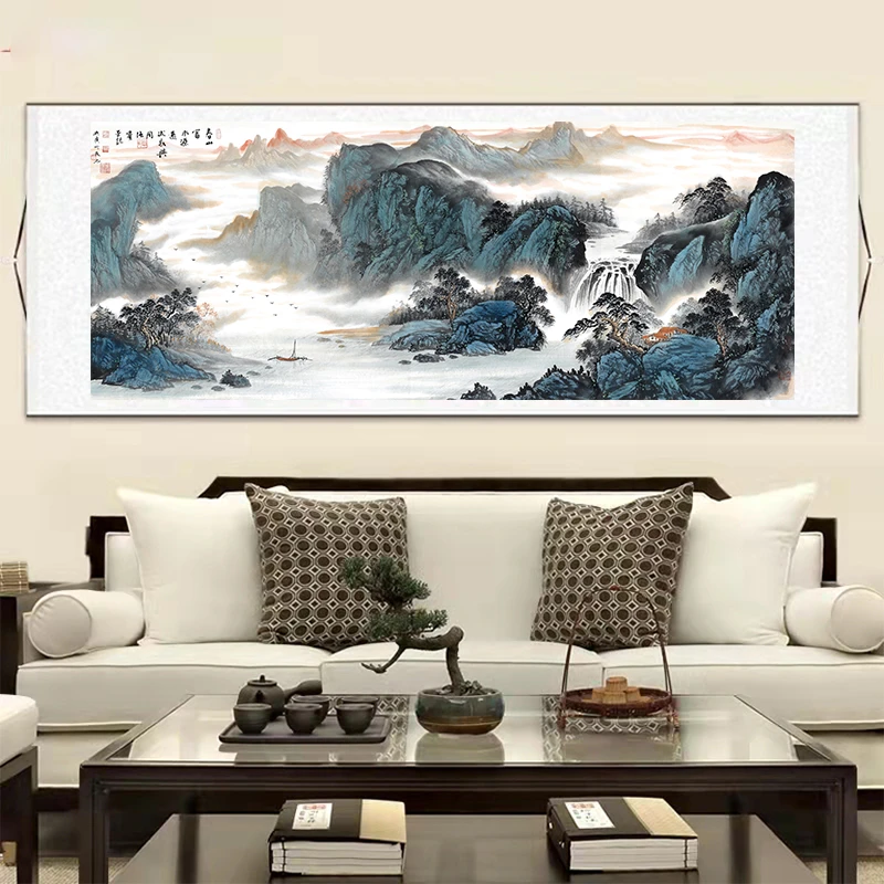 《春山富水》180*72客厅书房茶室办公室现代国风装饰画挂画