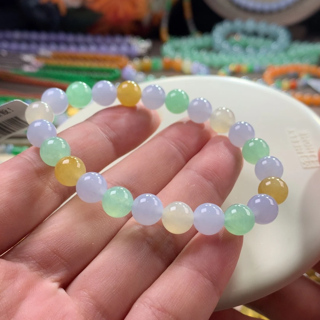 未镶嵌手链翡翠翡翠冰胶底马卡龙幻彩卡8+