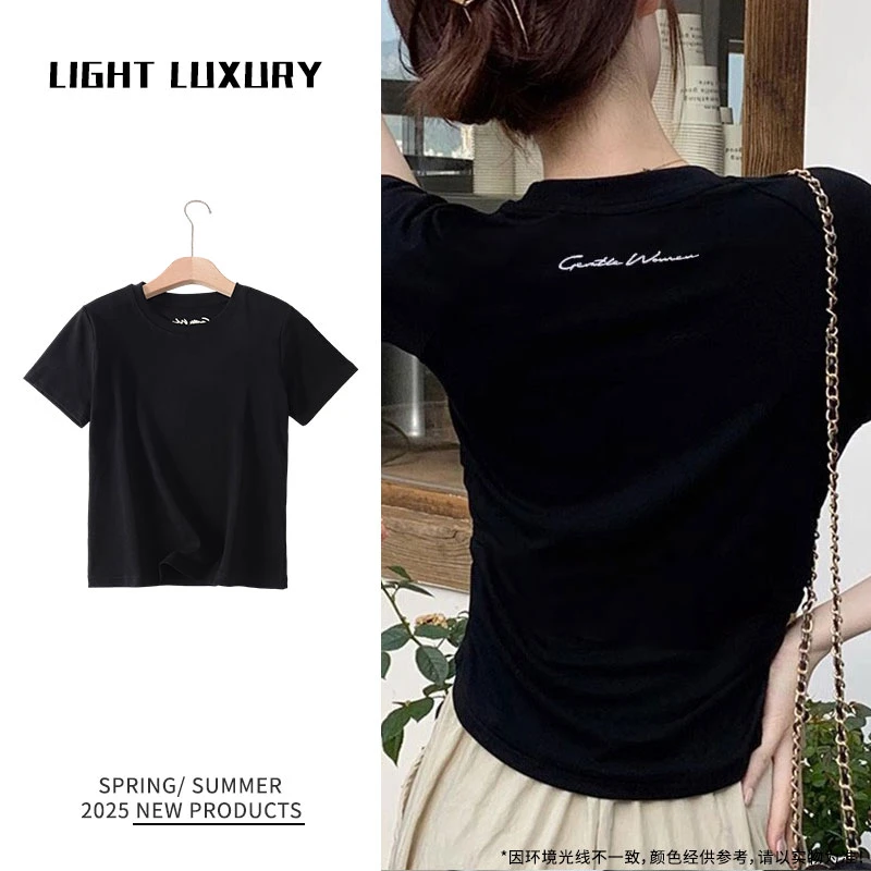 双纱高密棉背后刺绣T恤女RHY