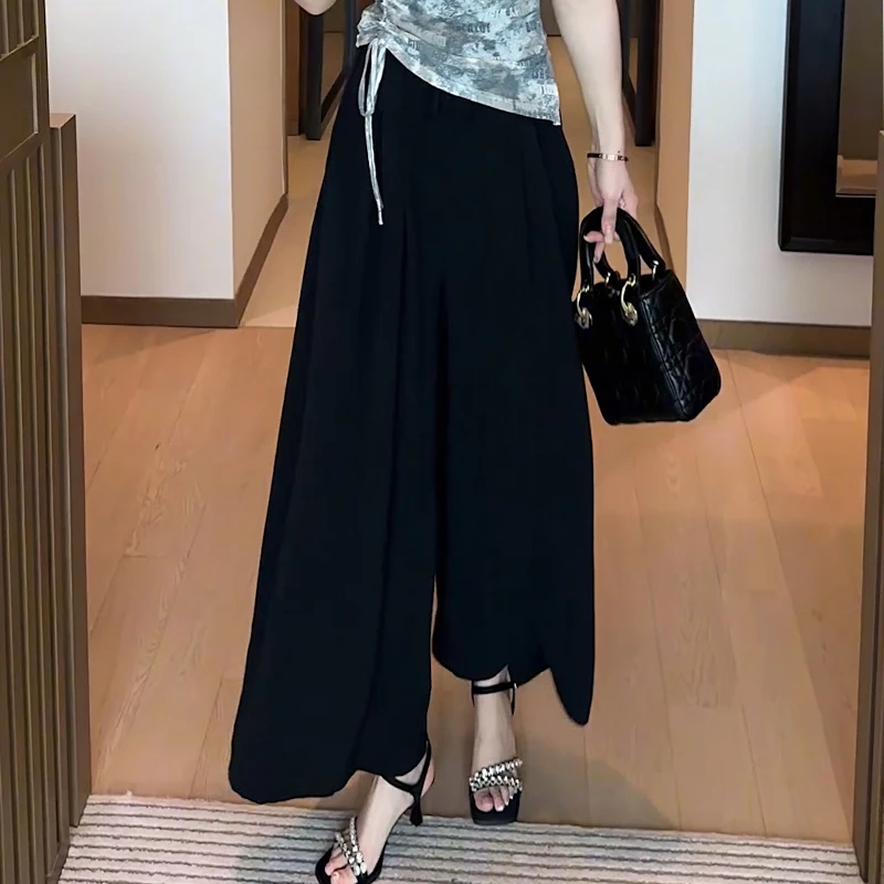 窄版阔腿裤女夏季薄款2025新款宽松西装裤休闲小个子九分裤子