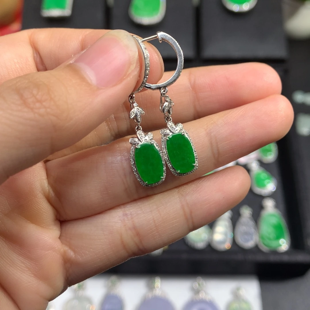 翡翠18K金镶嵌耳饰耳坠