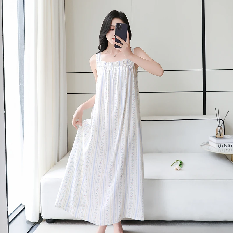 夏季棉绸睡裙女2025新款无袖绵绸背心吊带裙人造棉可爱睡衣家居服
