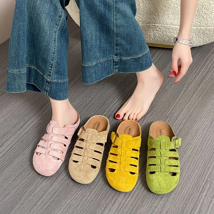 【退货补运费】平底纯色包头拖时尚仙女风软底镂空ins休闲609