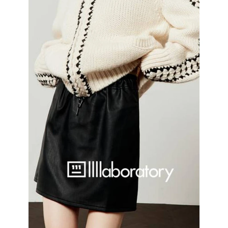 美式复古休闲运动风软PU小皮短裙女秋松紧腰防走光显瘦百搭半身裙