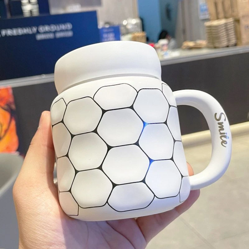 黑白简约镜面盖子陶瓷杯加盖防漏高颜值情侣马克杯创意伴手礼杯