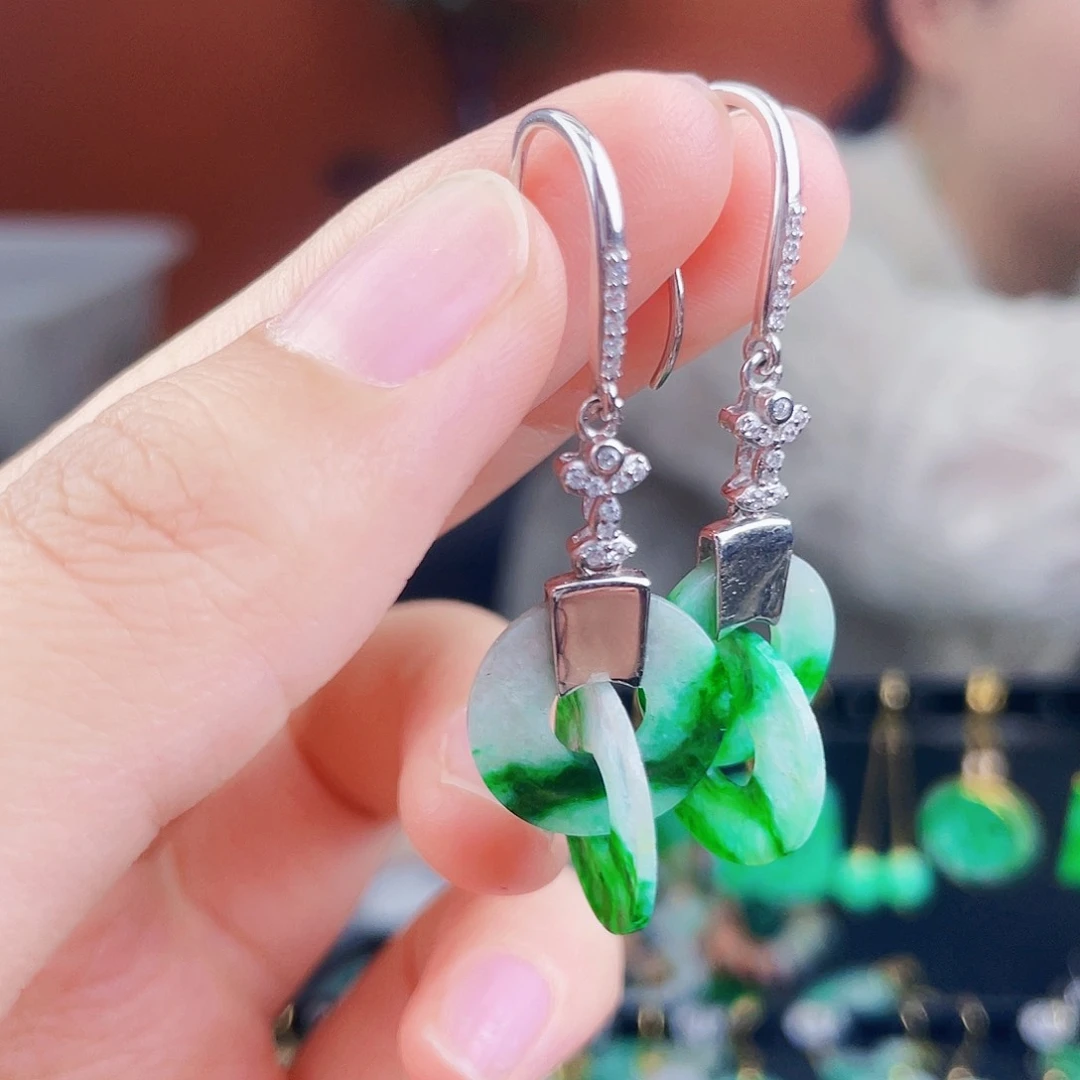 翡翠银S925镶嵌耳饰饰品