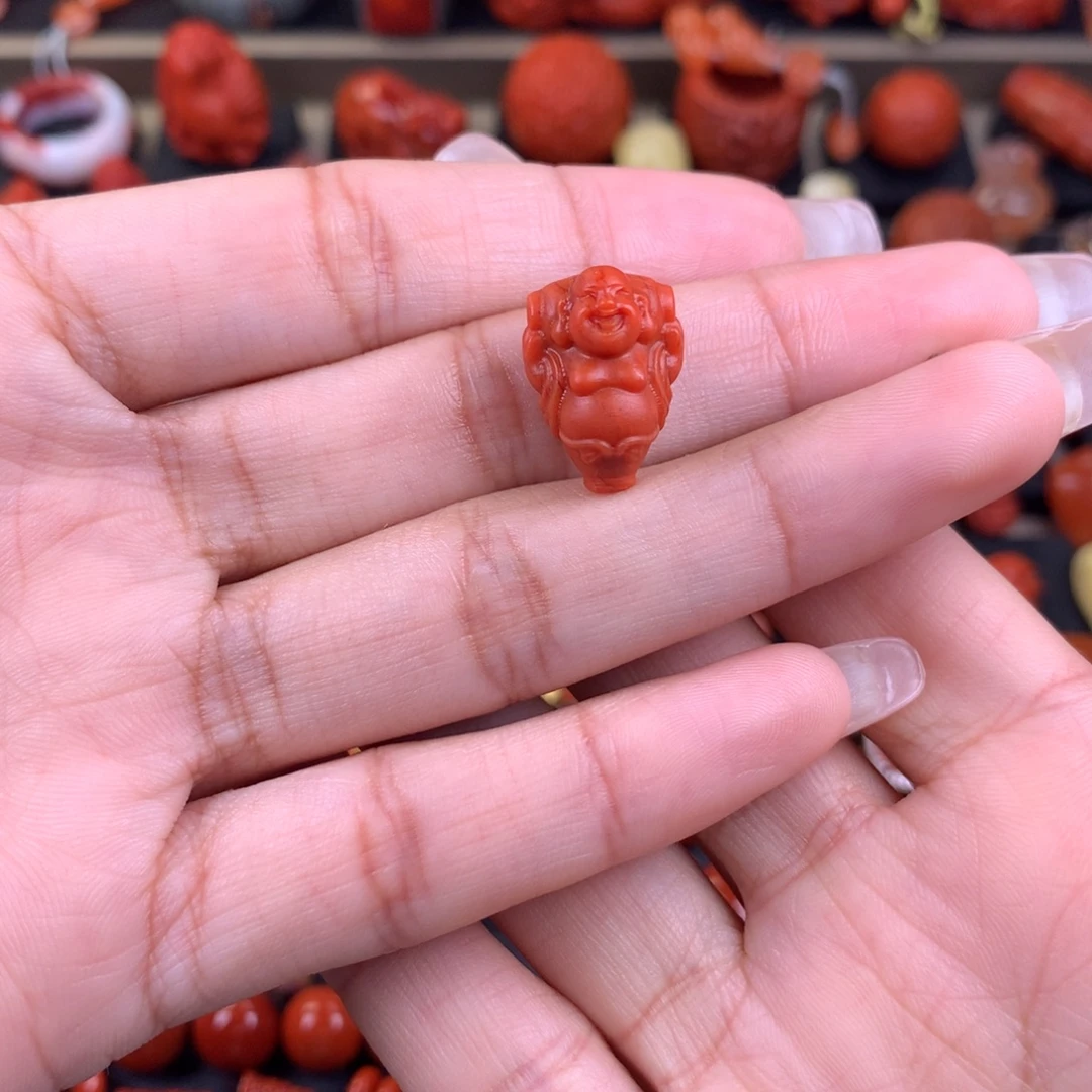 南红玛瑙未镶嵌笑佛三通12+