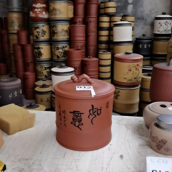 紫砂茶叶罐小罐清水红泥如意两斤装竹节012