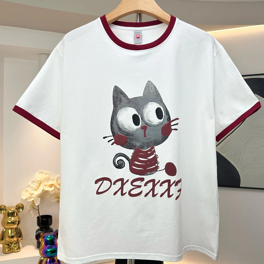 2025新款小彩袖白色纯棉T恤时尚百搭情侣潮流