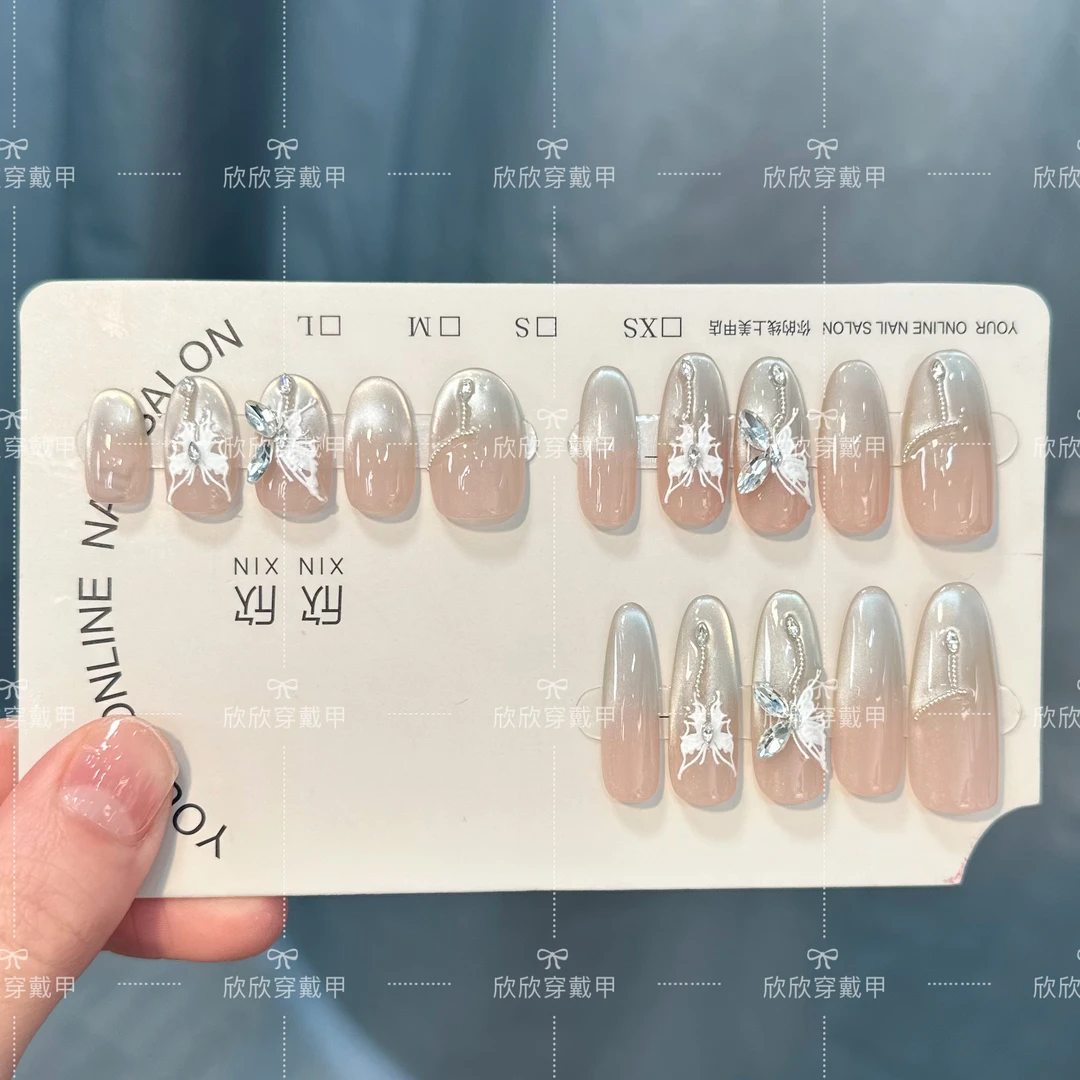 蝶影流光-Hand-painted clear bow 纯手工穿戴甲 10片装