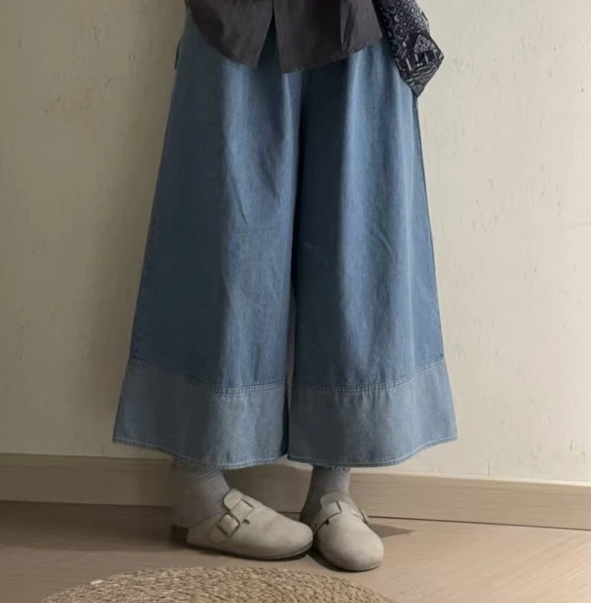 大象优选#50136宽松阔腿牛仔裤