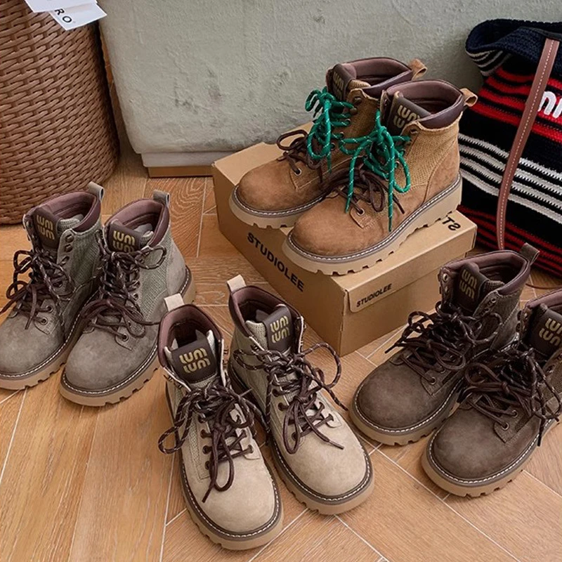 【爆款同款】秋冬伦敦风尚英伦范潮流双鞋带圆头厚底休闲经典马丁靴